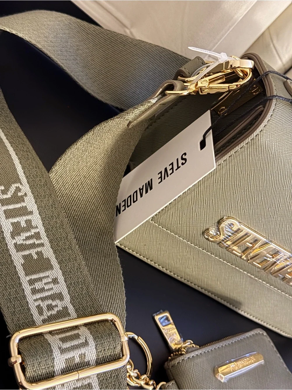 Steve Madden Olive Green Top-Handle Crossbody with Gold Logo